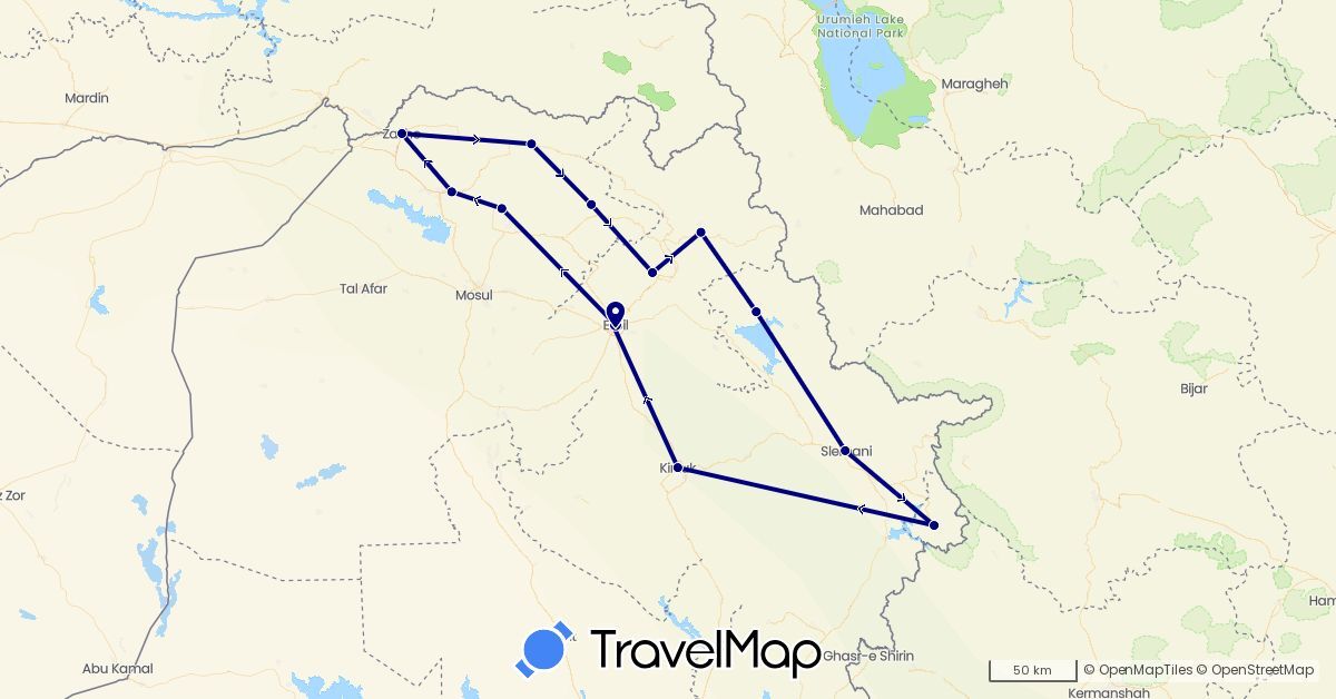 TravelMap itinerary: driving in Iraq (Asia)